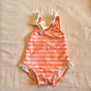 Gymboree girls 3-6 months girls striped swimsuit with fish applique NWT